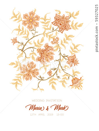 Ethnic pattern in kalamkari style, fantasy floral pattern. 59327025