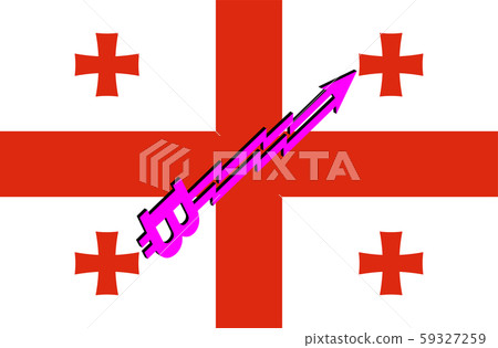 Flag of Georgia and bitcoin arrow graph going up 59327259
