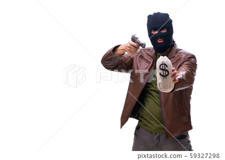 Robber wearing balaclava isolated on white background Robber wearing balaclava isolated on white background 59327298