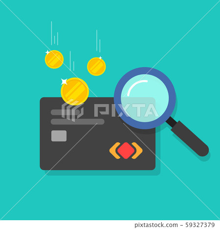 Money fraud verification vector icon, flat cartoon electronic money in debit card investigation via 59327379