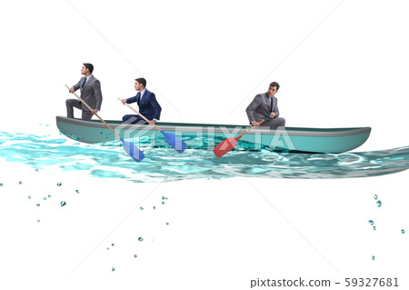 Disagreement concept with businessmen rowing in different direct 59327681