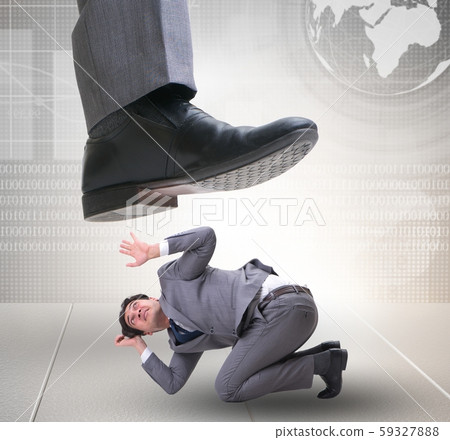 Bad angry boss stamping on employee in business concept Bad angry boss stamping on employee in business concept 59327888
