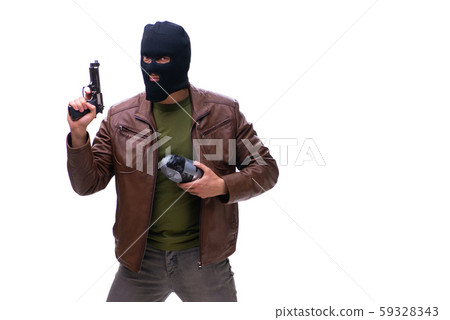 Robber wearing balaclava isolated on white background 59328343