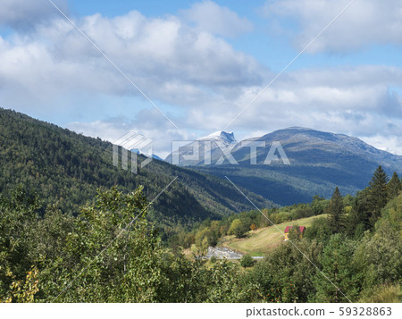 view on Romsdalen valley from the road E136 with 59328863