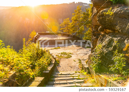 Belveder lookout point above Labe River valley near Decin. Elbe Sandstone Mountains, Czech Republic Belveder lookout point above Labe River valley near Decin. Elbe Sandstone Mountains, Czech Republic 59329167