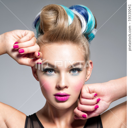 Beautiful woman with pink nails. Fashion model. 59330041
