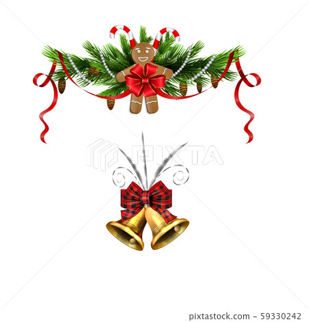 Christmas decorations with fir tree golden jingle bells 59330242