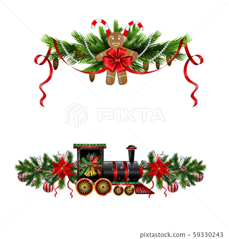Christmas decorations with fir tree and decorations 59330243