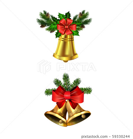 Christmas decorations with fir tree golden jingle bells 59330244