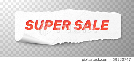 Super Sale Red Text on White Torn Paper. Vector Banner for Shop Sales and Discounts for Black Friday 59330747