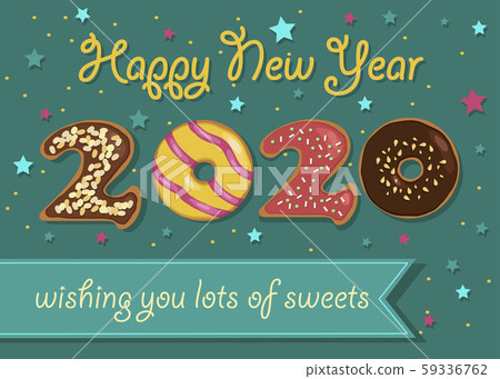 Happy New Year 2020. Colorful donuts Happy New Year 2020. Colorful donuts 59336762