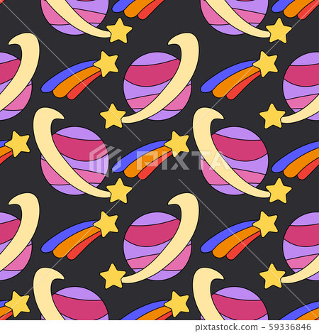 Color seamless spacecraft pattern. Kids futuristic galaxy doodle. Imagination space rocket 59336846