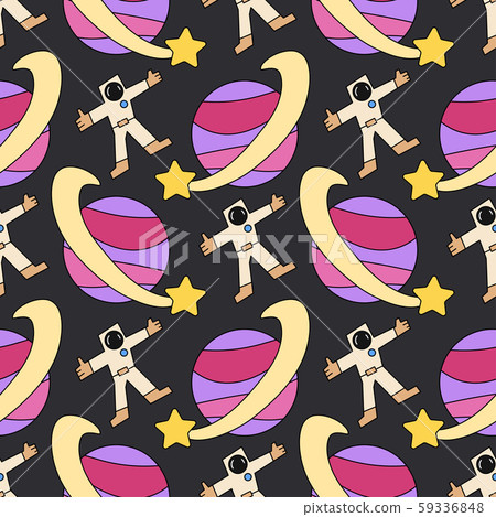 Color seamless spacecraft pattern. Kids futuristic galaxy doodle. Imagination space rocket 59336848