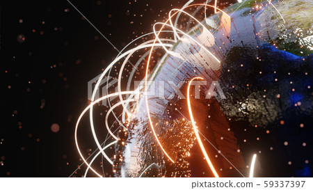 Connection curves and dots around Earth globe 59337397