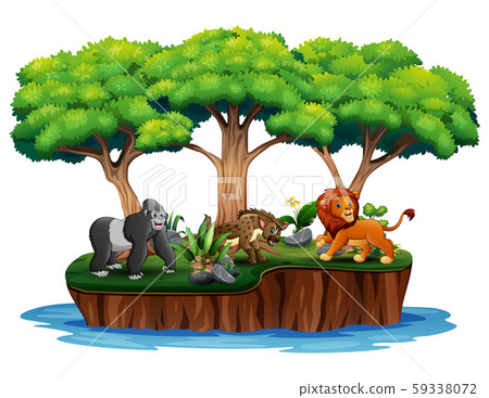 Cartoon nature island with wild animals 59338072