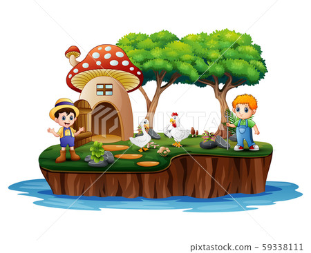 Farmer with duck on island 59338111