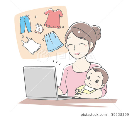 Mom doing internet shopping on laptop Mom doing internet shopping on laptop 59338399