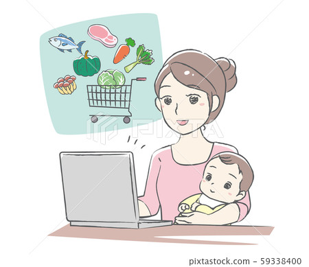 Mom doing internet shopping on laptop 59338400