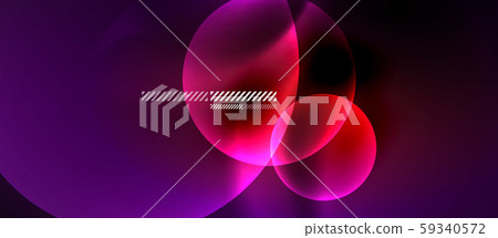 Glowing neon transparent bubbles background. Techno modern circles in dark space. Glowing neon transparent bubbles background. Techno modern circles in dark space. 59340572