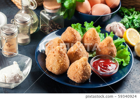 Coxinha. Fried croquette with chicken 59340924