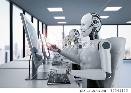 Female cyborg with computer Female cyborg with computer 59341133