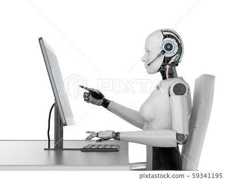 Female cyborg with computer 59341195