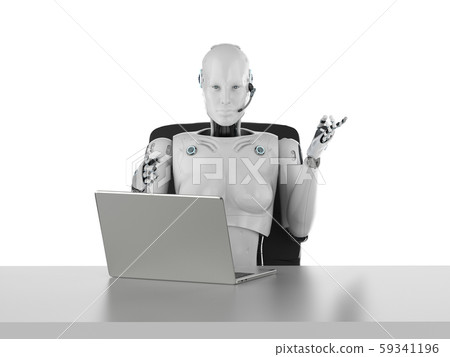 Female cyborg with computer 59341196