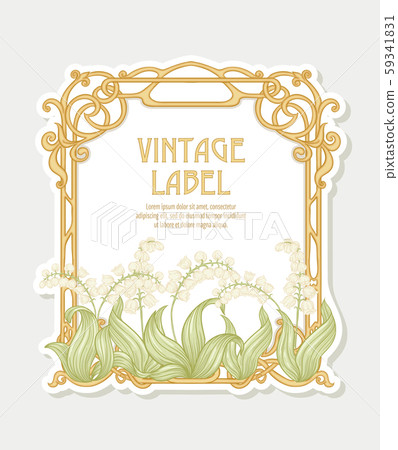 Lily of the valley. Label, decorative frame, border. 59341831