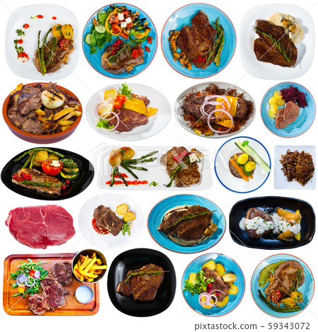 Collection of dishes of veal on white background Collection of dishes of veal on white background 59343072