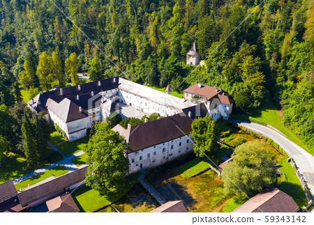 Top view on the roofs of Bistra castle. Vrhnika. Slovenia 59343142