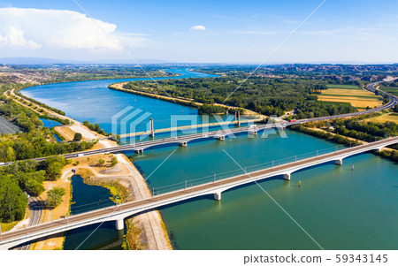 Bridges across Rhone near Roquemaure, France Bridges across Rhone near Roquemaure, France 59343145