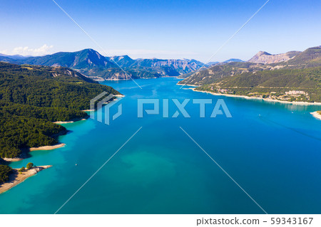 Panoramic scenic view of Serre-Poncon Lake Panoramic scenic view of Serre-Poncon Lake 59343167