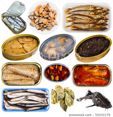 Set of assorted raw fish and seafoods Set of assorted raw fish and seafoods 59343170