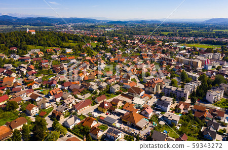 Picturesque top view of city Vrhnika. Republic of Slovenia 59343272