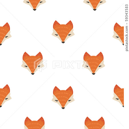 Cute fox head seamless pattern - Stock Illustration [59343583] - PIXTA
