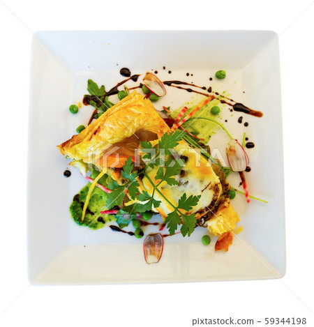 Delicious french vegetable pie with mozzarella di bufala cheese. French dish. Gascony cuisine 59344198