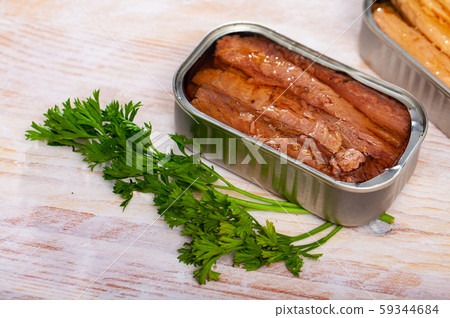 Can of melva fillets in oil with greens Can of melva fillets in oil with greens 59344684