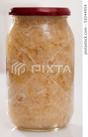 Glass jar of homemade pickled cabbage Glass jar of homemade pickled cabbage 59344954