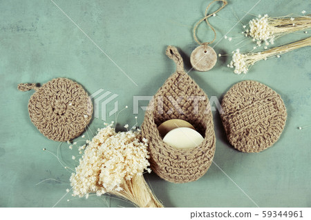 Eco-friendly cleaning kit Organic soap jute washcloth. Zero waste, plastic-free 59344961