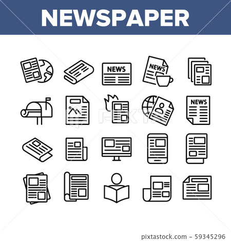 Newspaper Collection Elements Icons Set Vector 59345296