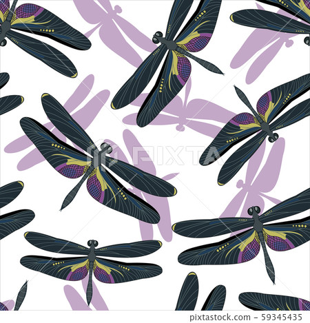 Seamless Pattern with Dragonflies isolated on... - Stock Illustration ...