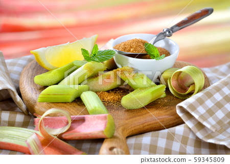 Raw rhubarb prepared for cooking compote Raw rhubarb prepared for cooking compote 59345809