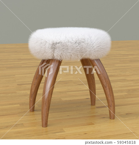 Wooden stool with fur, 3D rendering Wooden stool with fur, 3D rendering 59345818