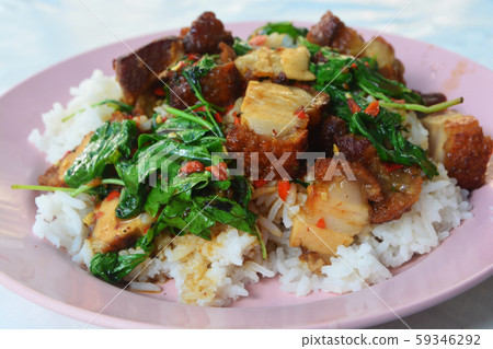 Crispy Pork with Thai Basil (Kra Pao Moo Grob) Crispy Pork with Thai Basil (Kra Pao Moo Grob) 59346292