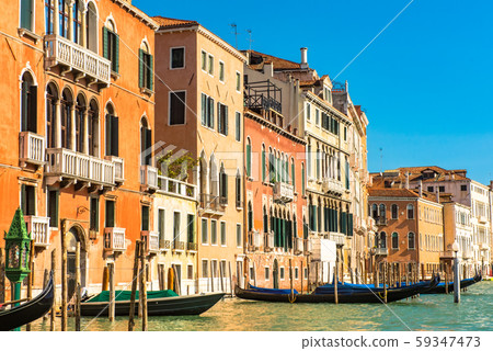 Venice Grand Canal with colorful facades of old medieval houses , Italy 59347473
