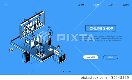 Online shopping - line design style isometric web banner Online shopping - line design style isometric web banner 59348339