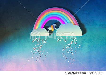 Unicorn with glowing neon rainbow in the sky 59348418