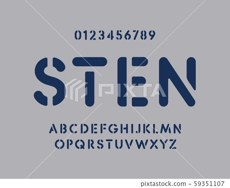 Stencil letters and numbers set. Graffity bold vector latin alphabet template. Rounded fat font for 59351107