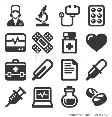 Health and Medical Icons Set on White Background. Vector 59352578
