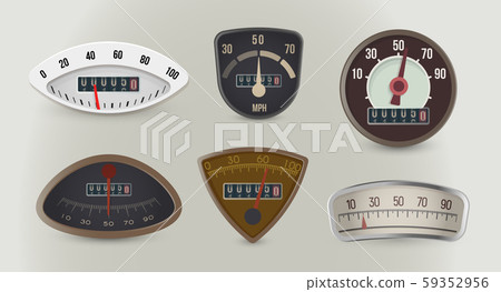 Speedometers, speed gauges realistic vector illustrations set Speedometers, speed gauges realistic vector illustrations set 59352956